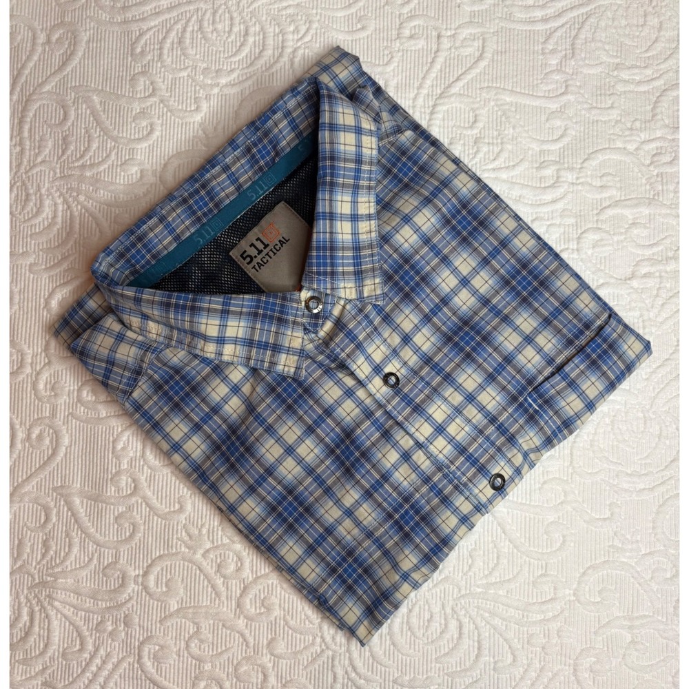 5.11 Tactical Mens Hunter Blue Plaid Short Sleeve Snap Front Shirt XL CCW